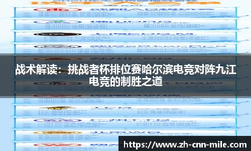 战术解读：挑战者杯排位赛哈尔滨电竞对阵九江电竞的制胜之道